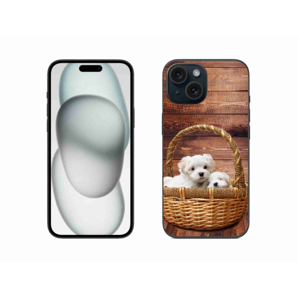 Gelový kryt mmCase na iPhone 15 - štěňátka