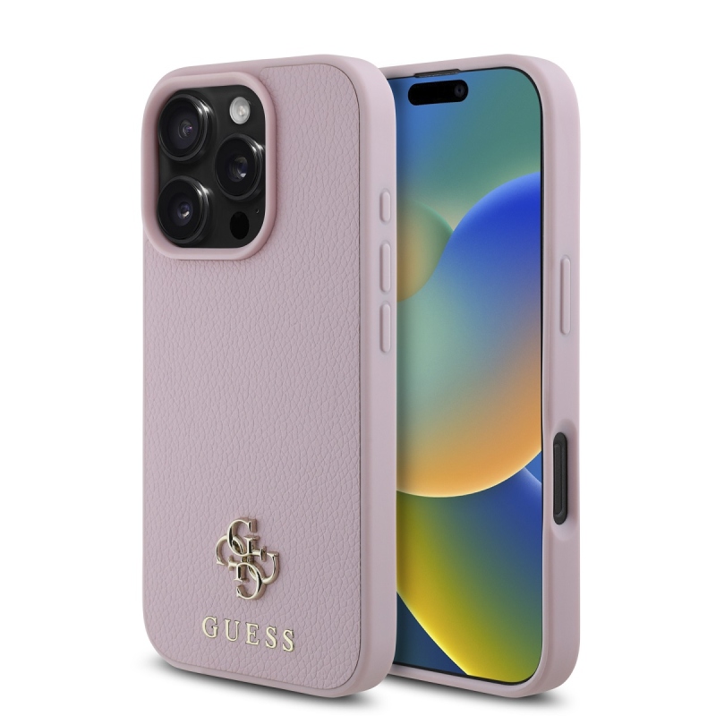 Guess PU Grained 4G Small Metal Logo MagSafe Zadní Kryt pro iPhone 16 Pro Pink