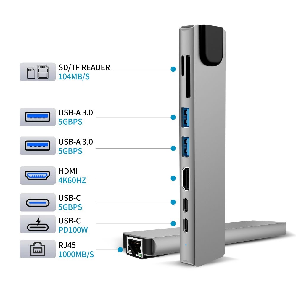 Tech-Protect HB09 USB-C adaptér 8v1 s HDMI, USB, RJ45 a čtečkou karet