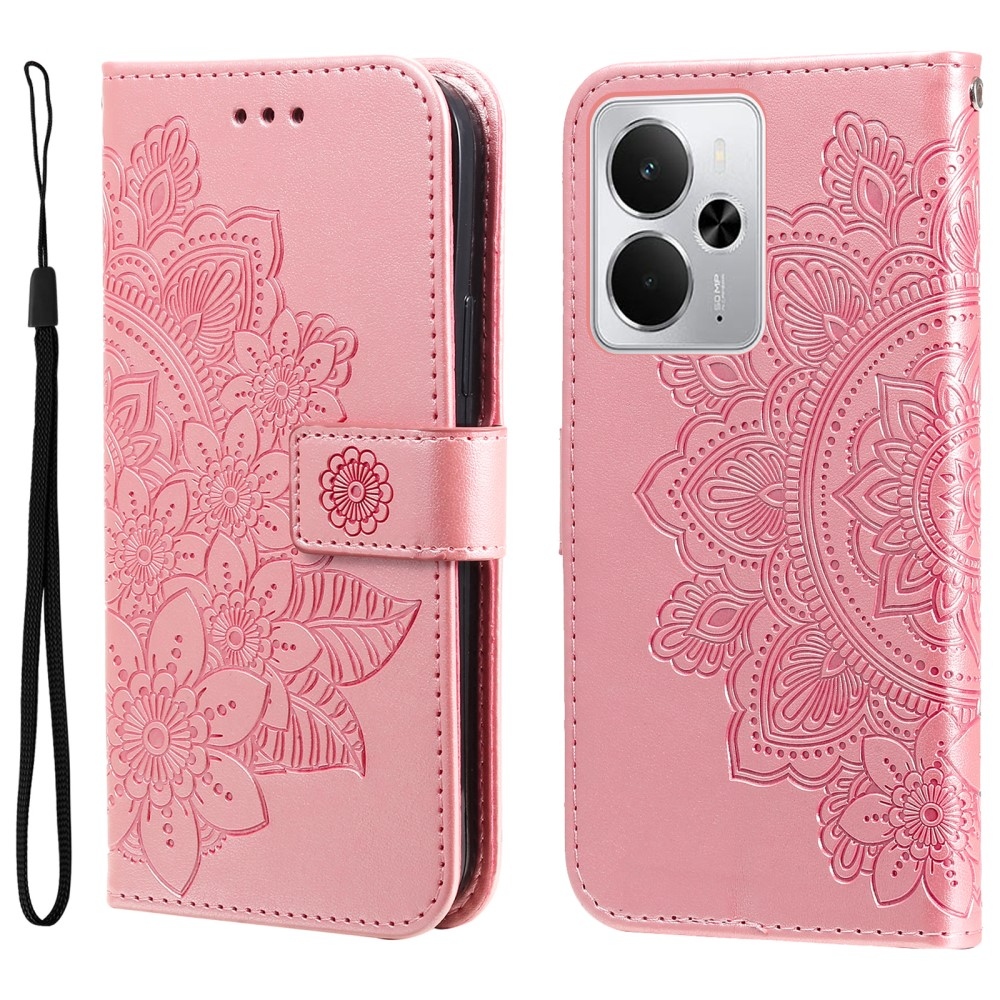 Floral knížkové pouzdro na Realme 14 5G - růžové