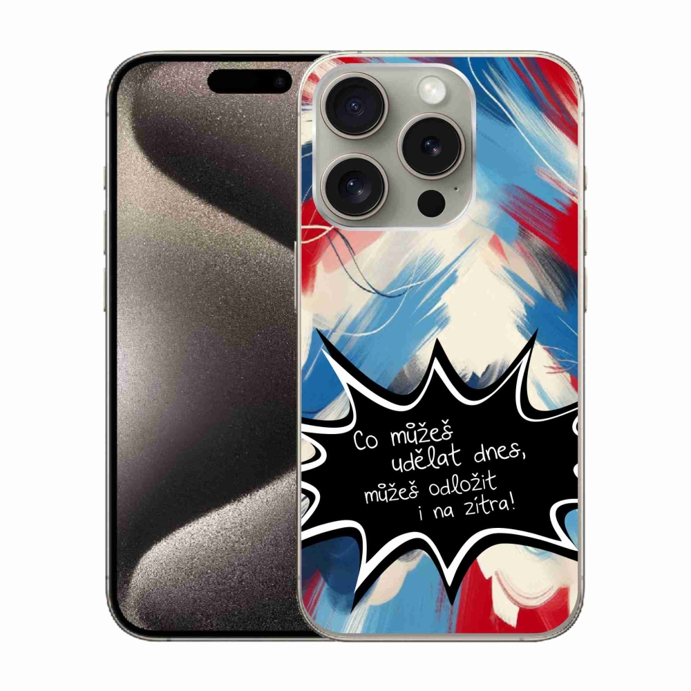 Gelový kryt mmCase na iPhone 15 Pro - vtipný text 9 černé pozadí