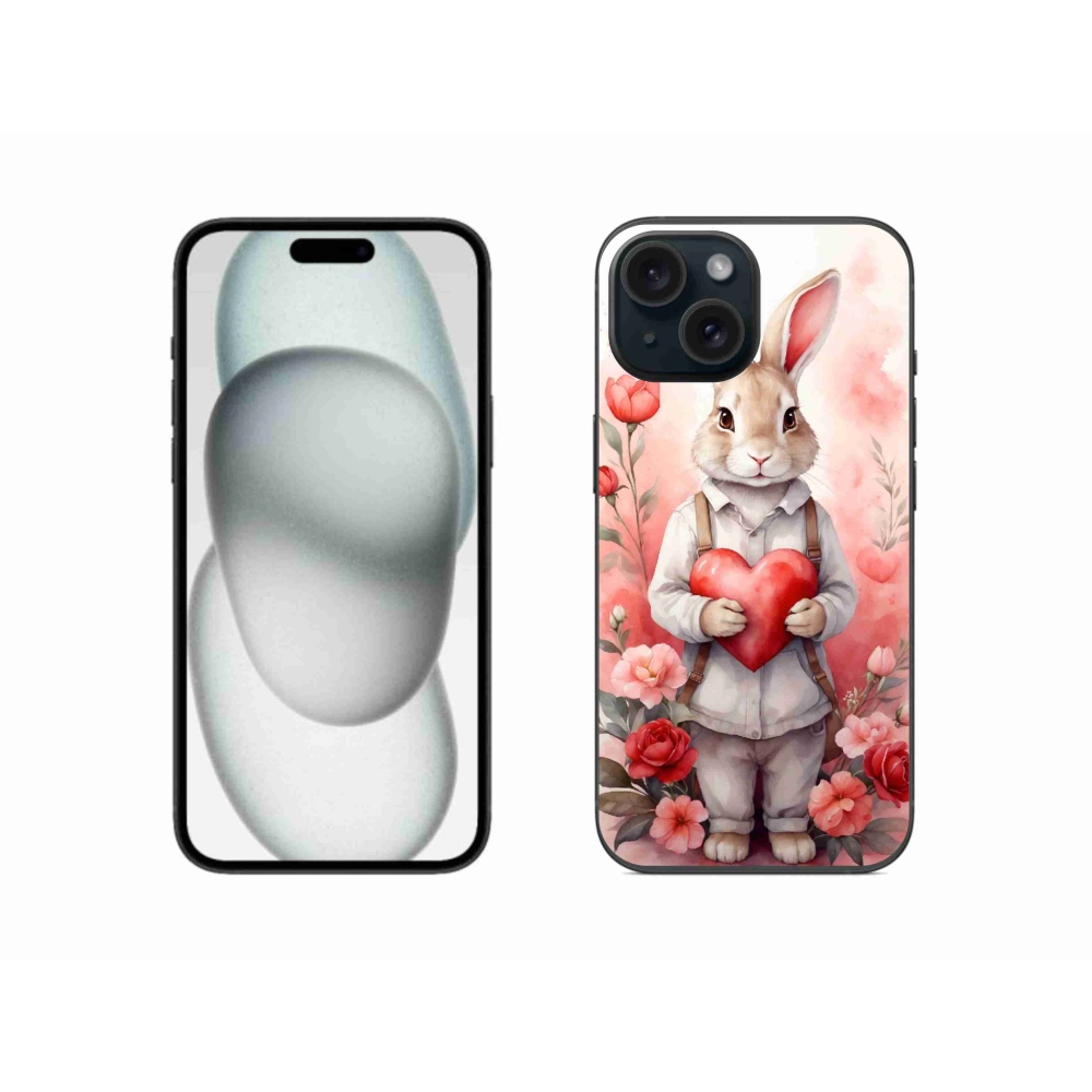 Gelový kryt mmCase na iPhone 15 - zajíc se srdíčkem
