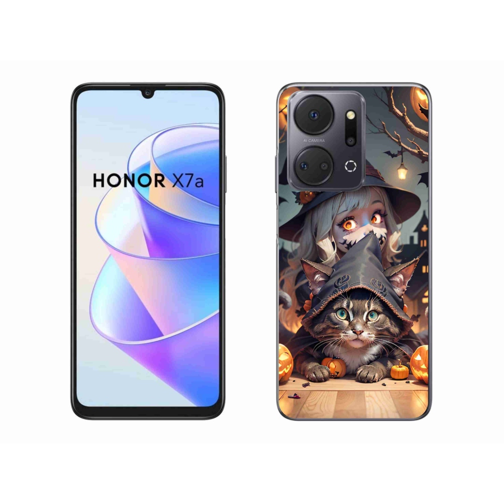 Gelový kryt mmCase na Honor X7a - čarodějnice s kočkou