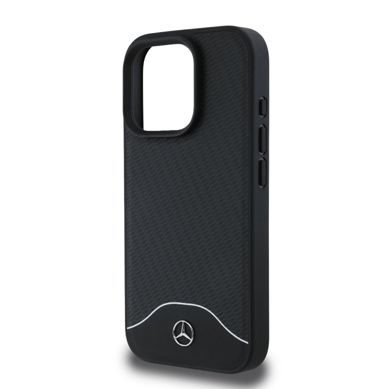 Mercedes Wood Imitation and Smooth Leather MagSafe Zadní Kryt pro iPhone 16 Pro Black