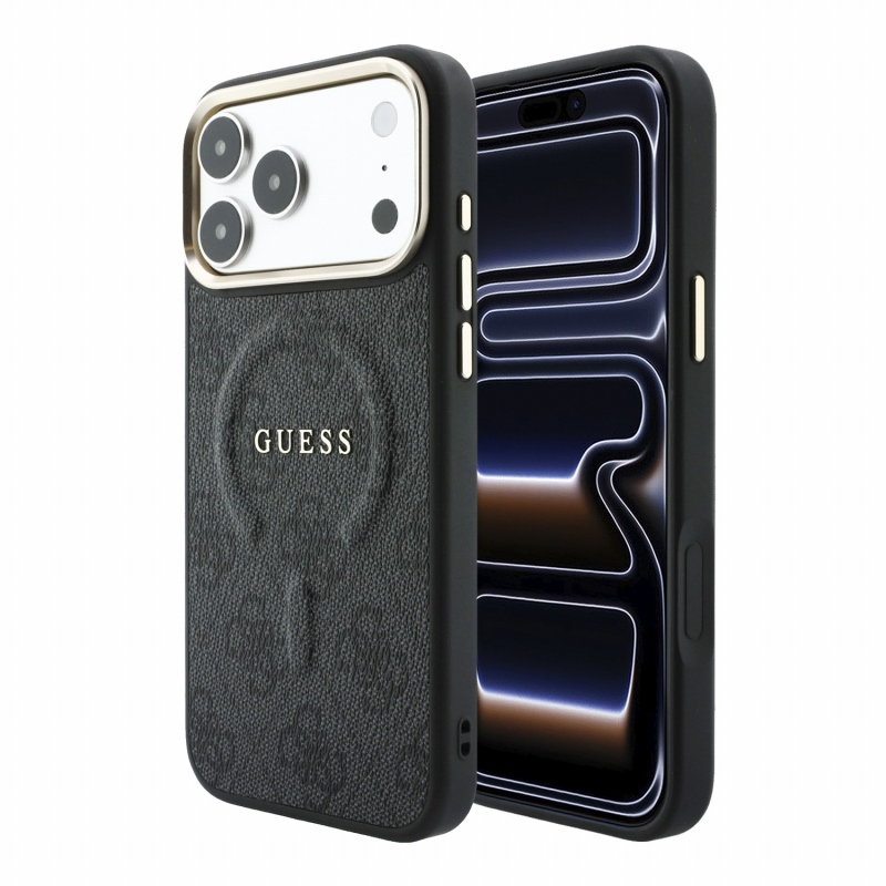 Guess PU Leather 4G Gold Frame Embossed MagSafe Zadní Kryt pro iPhone 18 Pro Black
