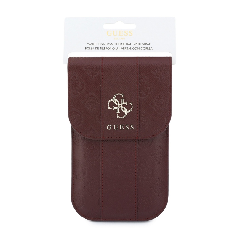 Guess PU 4G Peony Stripe Metal Logo Taška na Telefon Burgundy