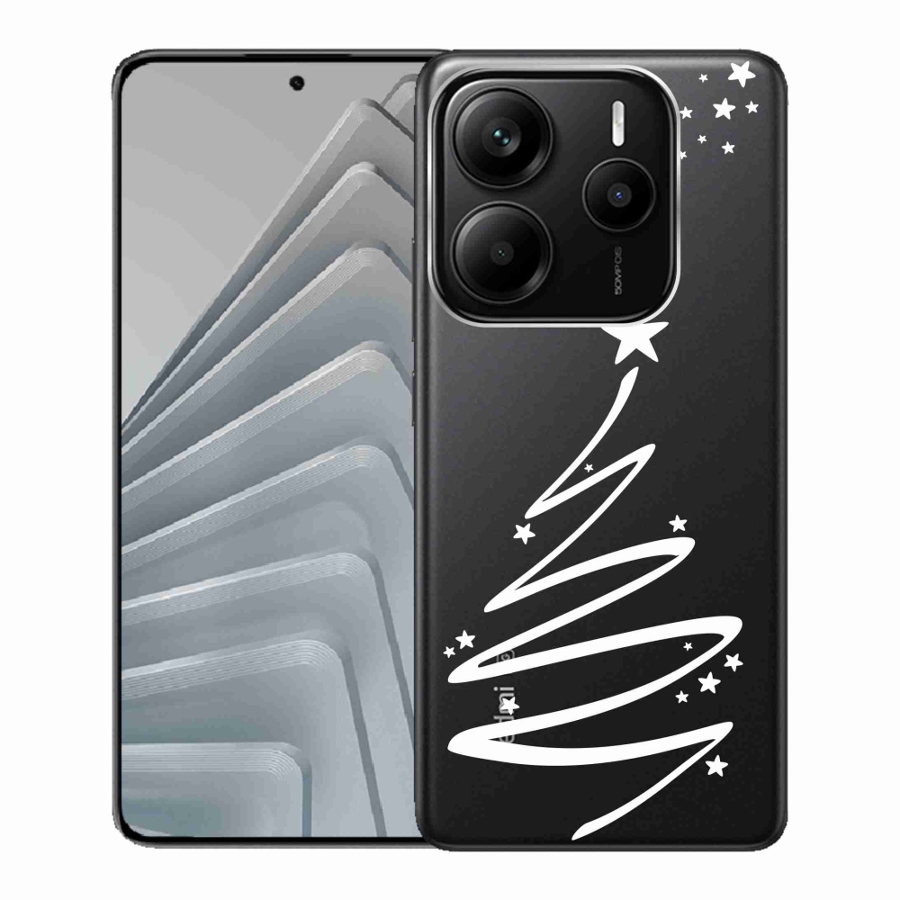 Gelový kryt mmCase na Xiaomi Redmi Note 14 5G - bílý stromeček na průhledném pozadí