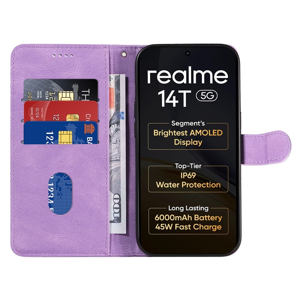 Curved knížkové pouzdro na Realme 14 5G/14T 5G - fialové