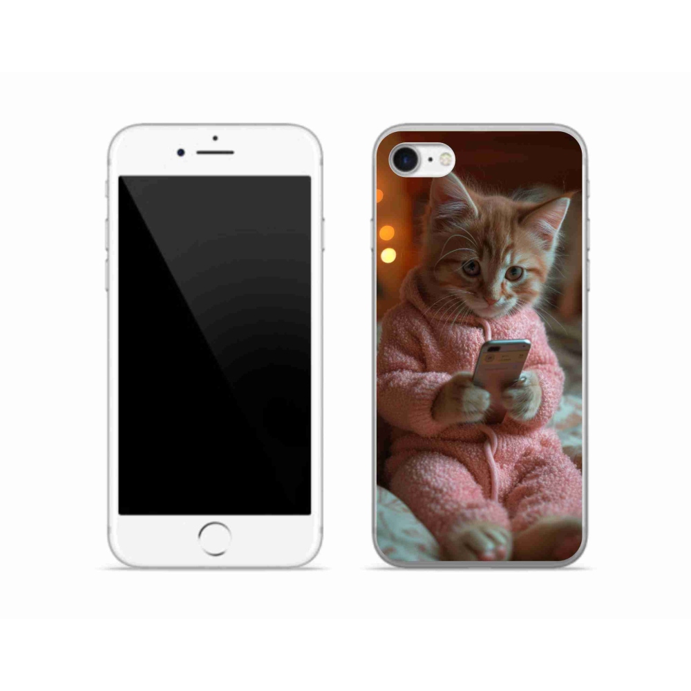 Gelový kryt mmCase na iPhone SE (2020) - kotě s mobilem