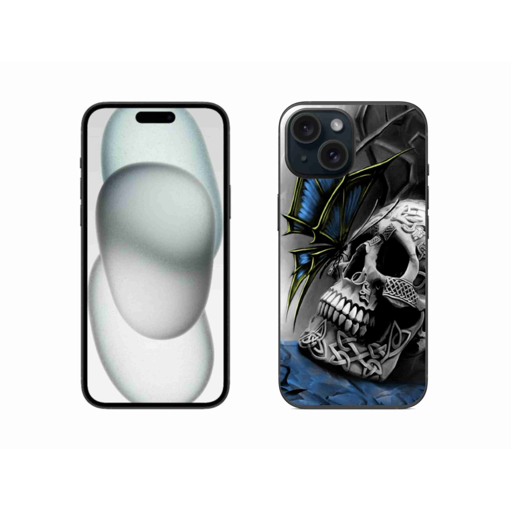 Gelový kryt mmCase na iPhone 15 - motýl a lebka