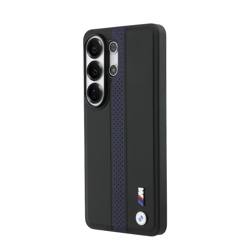 BMW M PU Leather Perforated Stripes and Metal Logo Magnetic Zadní Kryt pro Samsung Galaxy S26 Ultra Blue