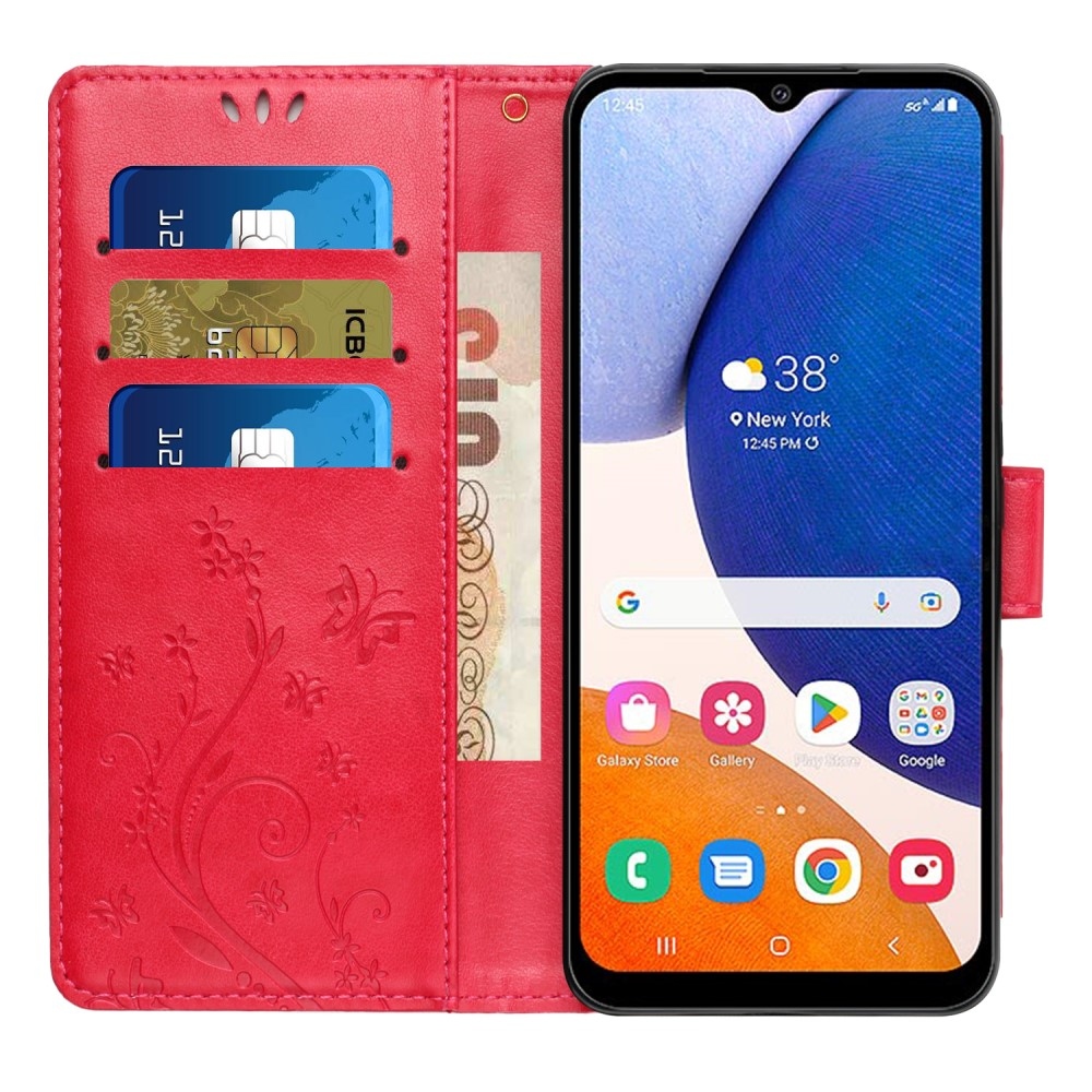 Flowers knížkové pouzdro na Samsung Galaxy A05s - červené