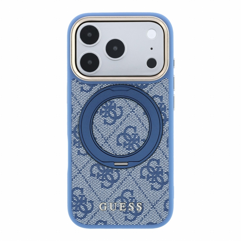 Guess PU 4G Ring Stand MagSafe Zadní Kryt pro iPhone 18 Pro Max Blue