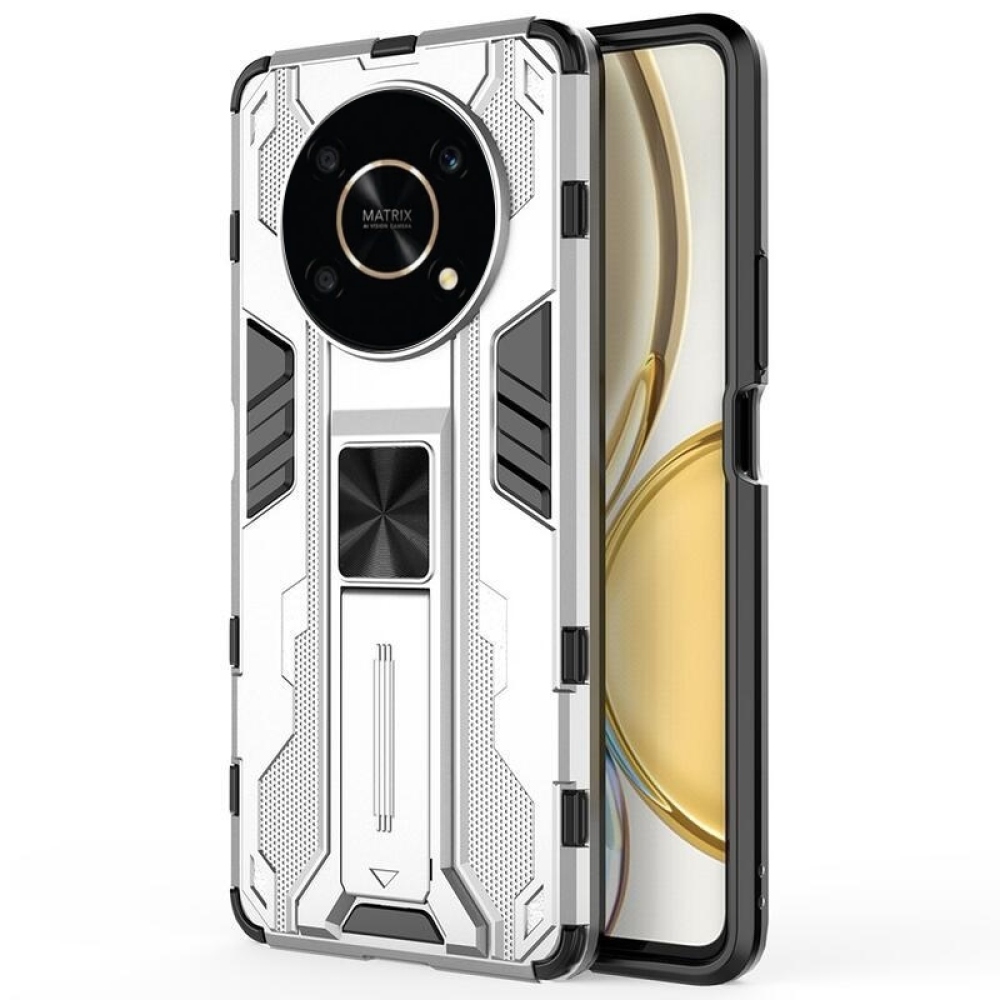 Shock odolný hybridní kryt s výklopným stojánkem na mobil Honor Magic 4 Lite 5G - stříbrný