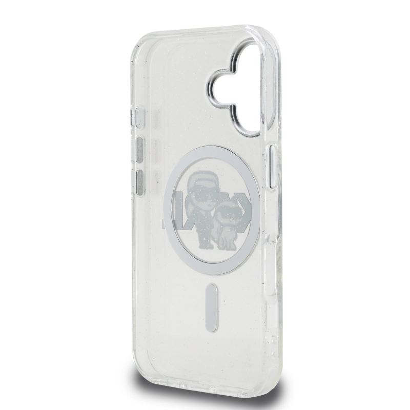 Karl Lagerfeld IML Glitter Karl and Choupette Sketch MagSafe Zadní Kryt pro iPhone 16 Transparent