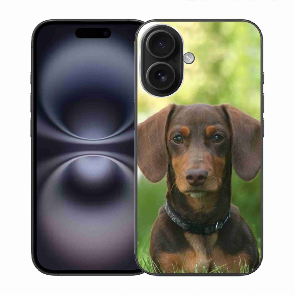 Gelový obal mmCase na iPhone 16 - hnědý jezevčík