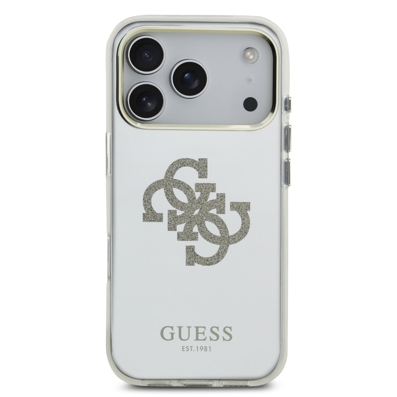 Guess PC/TPU Mirror 4G Glitter Logo MagSafe Zadní Kryt pro iPhone 17 Pro Gold
