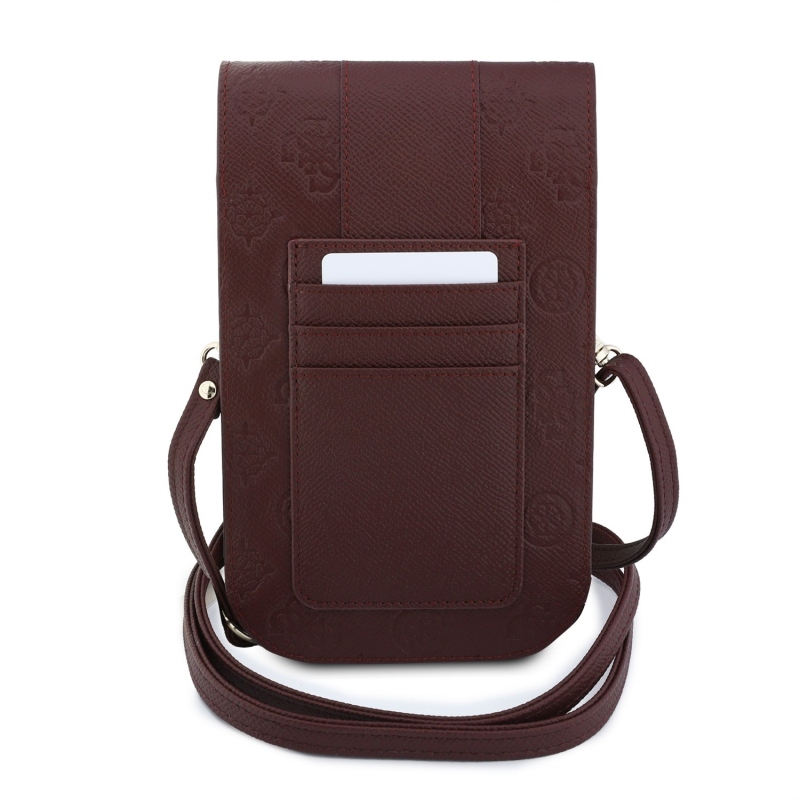 Guess PU 4G Peony Stripe Metal Logo Taška na Telefon Burgundy
