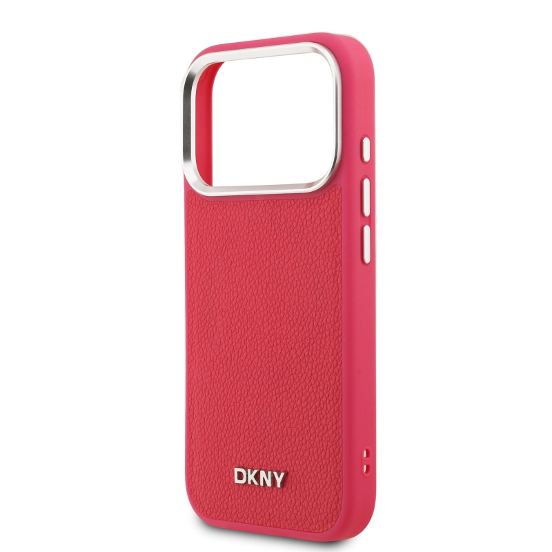 DKNY PU Leather Metal Logo Wrist Chain MagSafe Zadní Kryt pro iPhone 17 Pro Pink