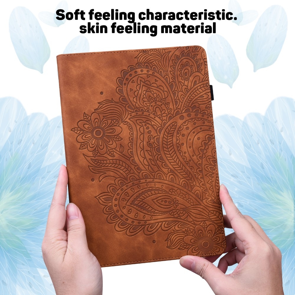 Flowers zavírací pouzdro na Samsung Galaxy Tab S9 FE/Tab S10 FE - hnědé