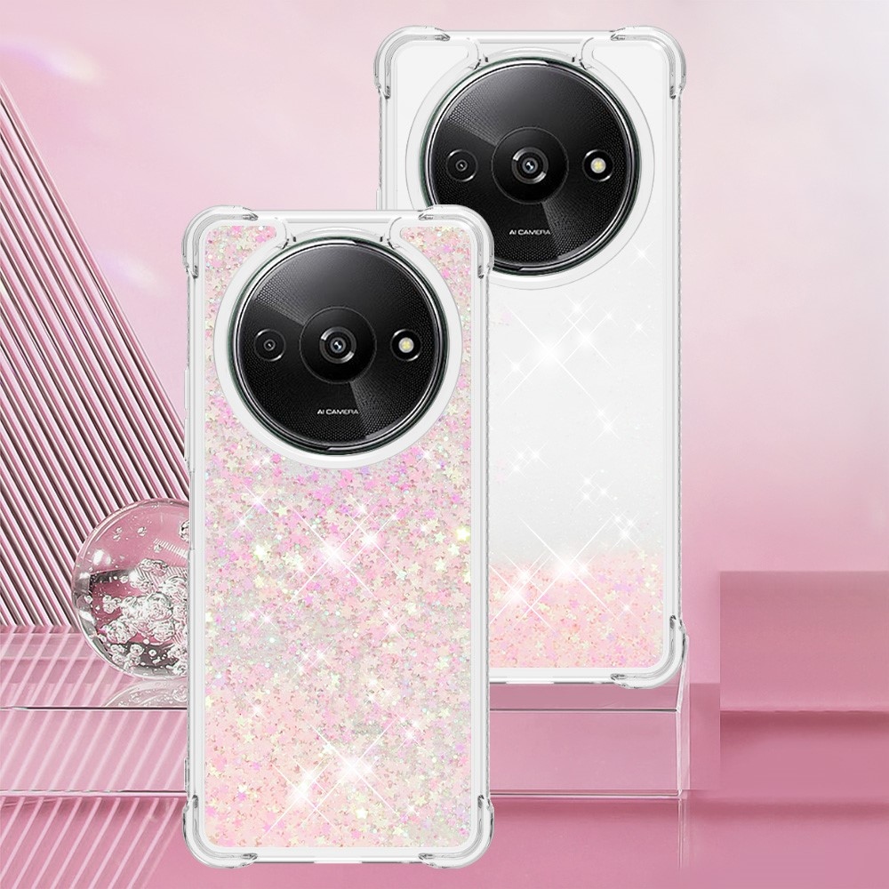 Glitter gelový přesýpací obal na Xiaomi Redmi A3 - růžový/hvězdičky
