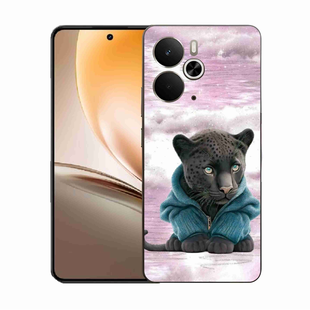 Gelový kryt mmCase na Realme 14 5G - černý panter ve svetru