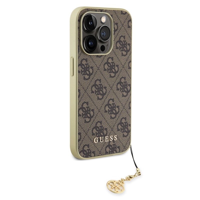 Guess 4G Charm Zadní Kryt pro iPhone 15 Pro Brown