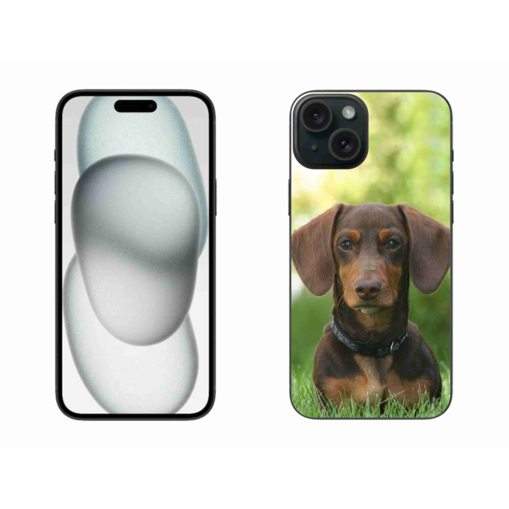 Gelový obal mmCase na iPhone 15 Plus - hnědý jezevčík