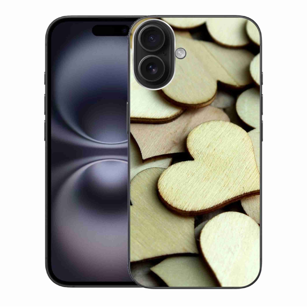 Gelový kryt mmCase na iPhone 16 Plus - dřevěná srdíčka