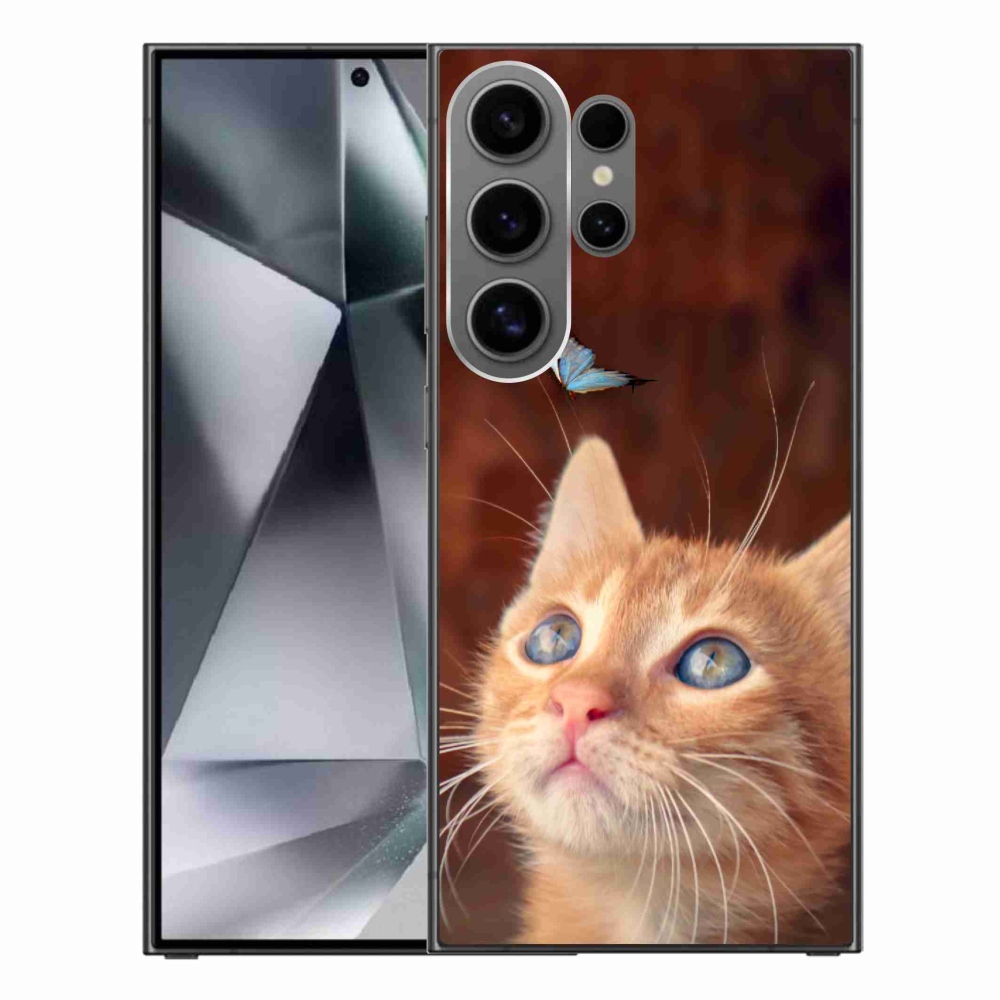 Gelový kryt mmCase na Samsung Galaxy S24 Ultra - motýl a kotě