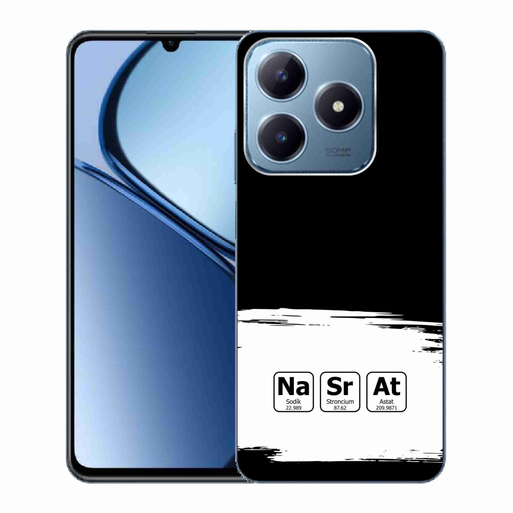 Gelový kryt mmCase na Realme C63 - chemické prvky bíločerné pozadí