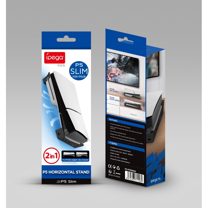 iPega P5S008 Horizontální Stojan s USB HUB pro PS5 Slim Black