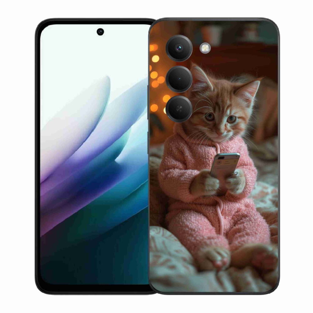 Gelový kryt mmCase na Xiaomi Redmi 15 4G/5G (171mm) - kotě s mobilem