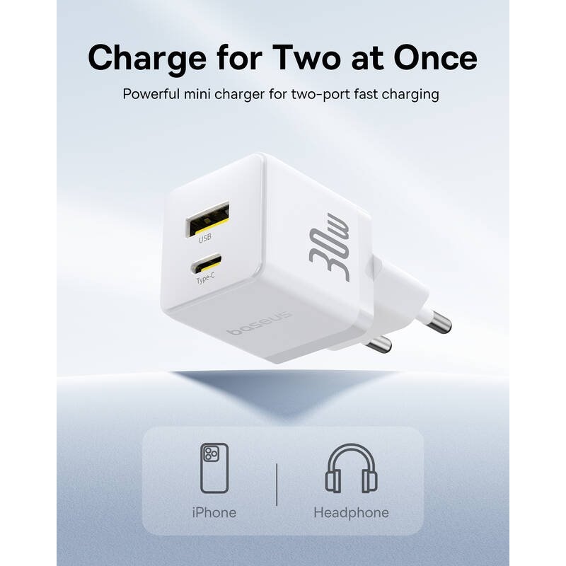 Baseus Palm Fast Nabíječka USB-A + USB-C 30W White