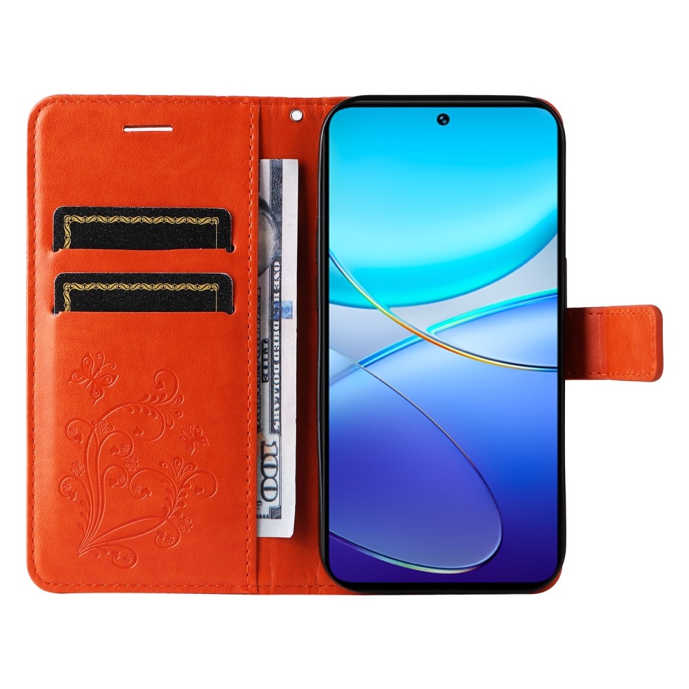 Big Butterfly knížkové pouzdro na Vivo V40 SE 4G/5G - oranžové