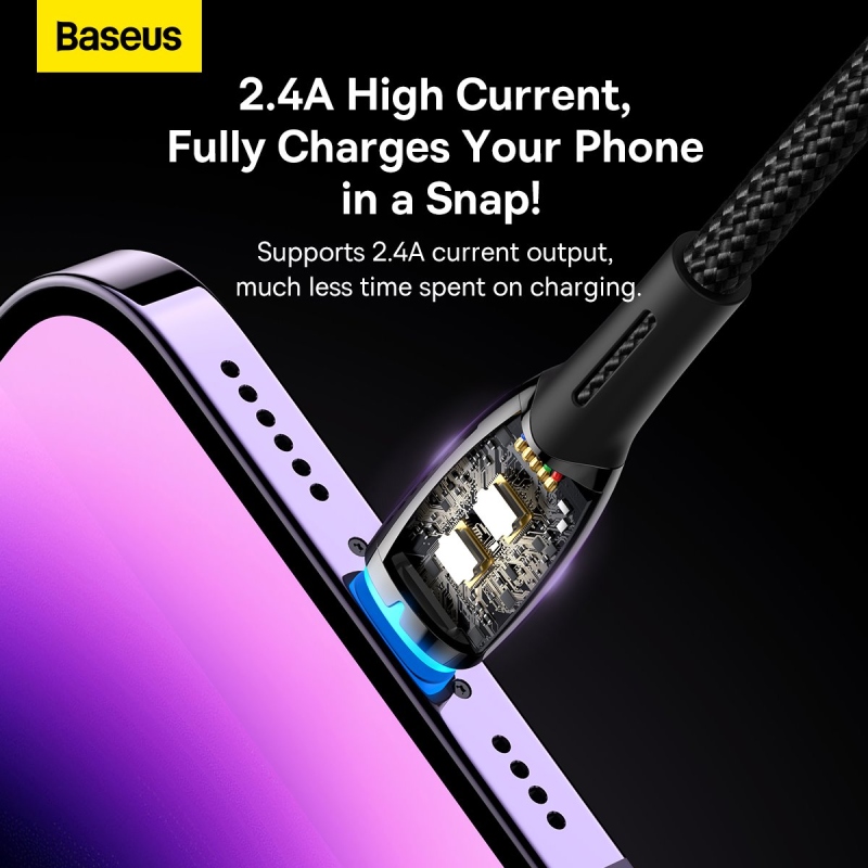 Baseus Glimmer Series Fast Charging Datový Kabel USB-A - Lighting 2.4A 2m Black