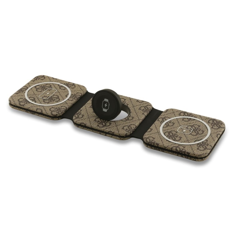 Guess PU 4G MagSafe Bezdrátová Nabíječka 3v1 Brown