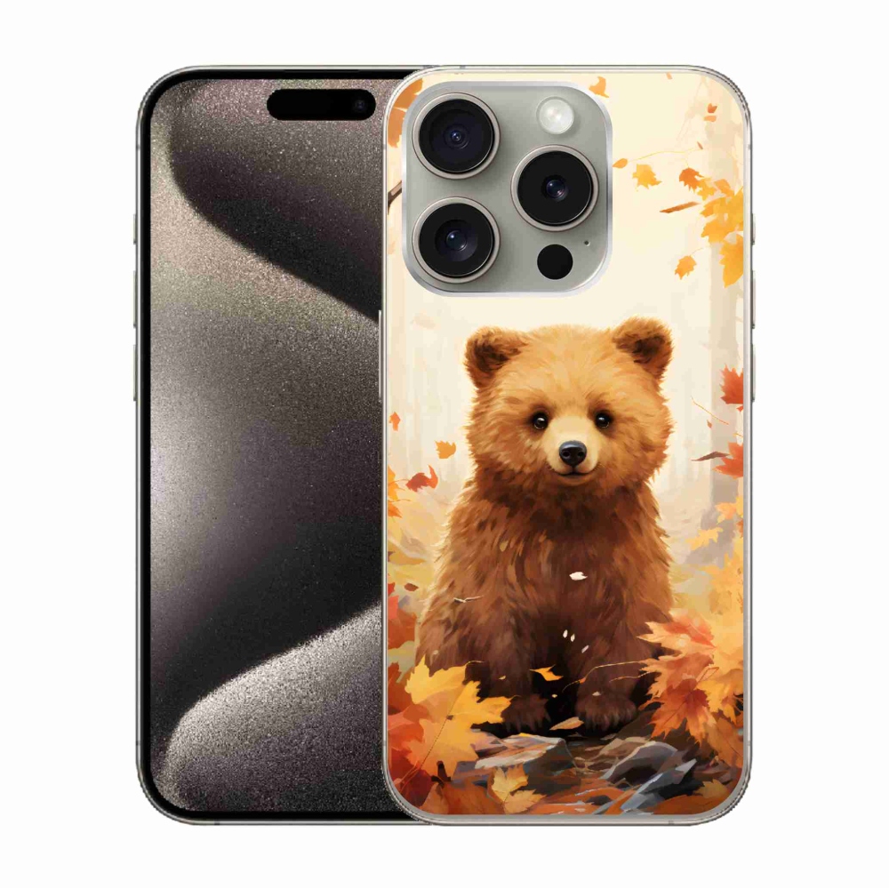 Gelový kryt mmCase na iPhone 15 Pro - medvěd v lese