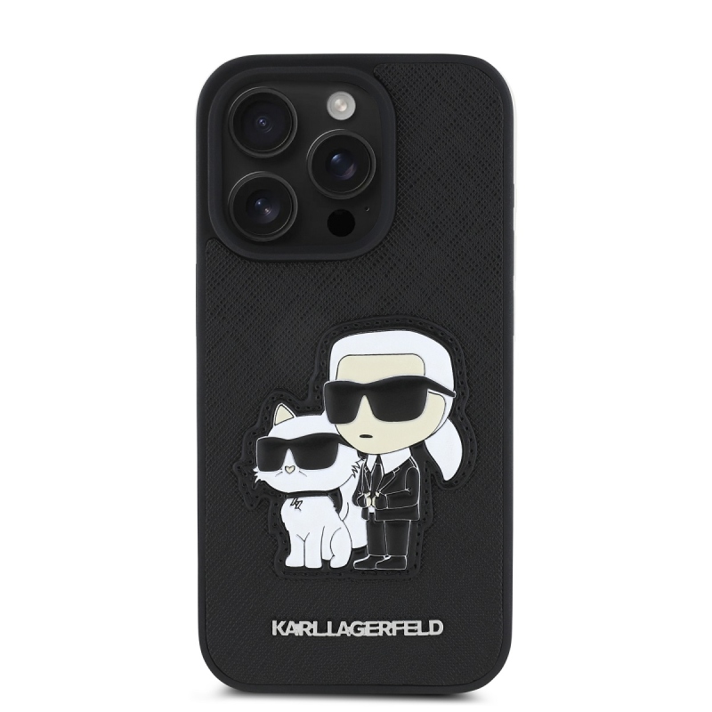 Karl Lagerfeld PU Saffiano Karl and Choupette Zadní Kryt pro iPhone 15 Pro Black