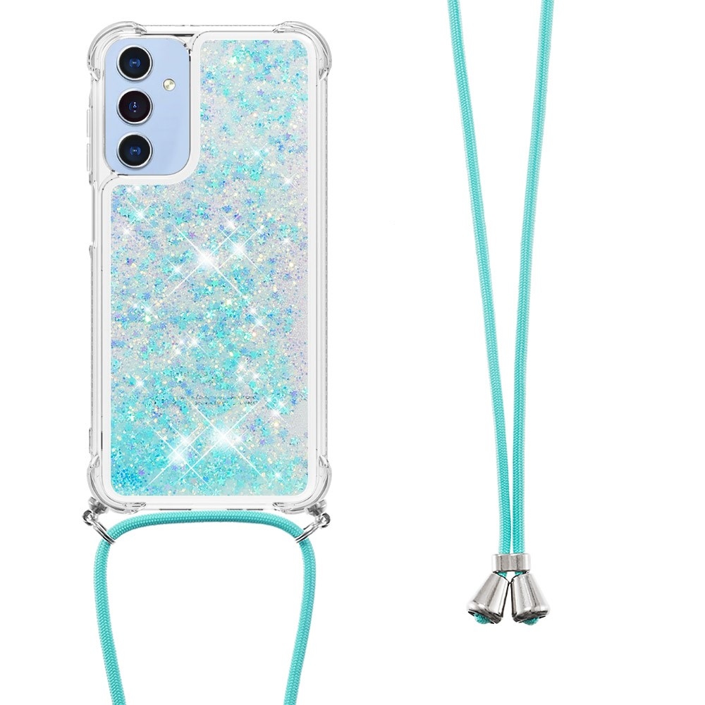 Glitters přesýpací gelový obal se šňůrkou na Samsung Galaxy A26 5G - modrý/hvězdičky