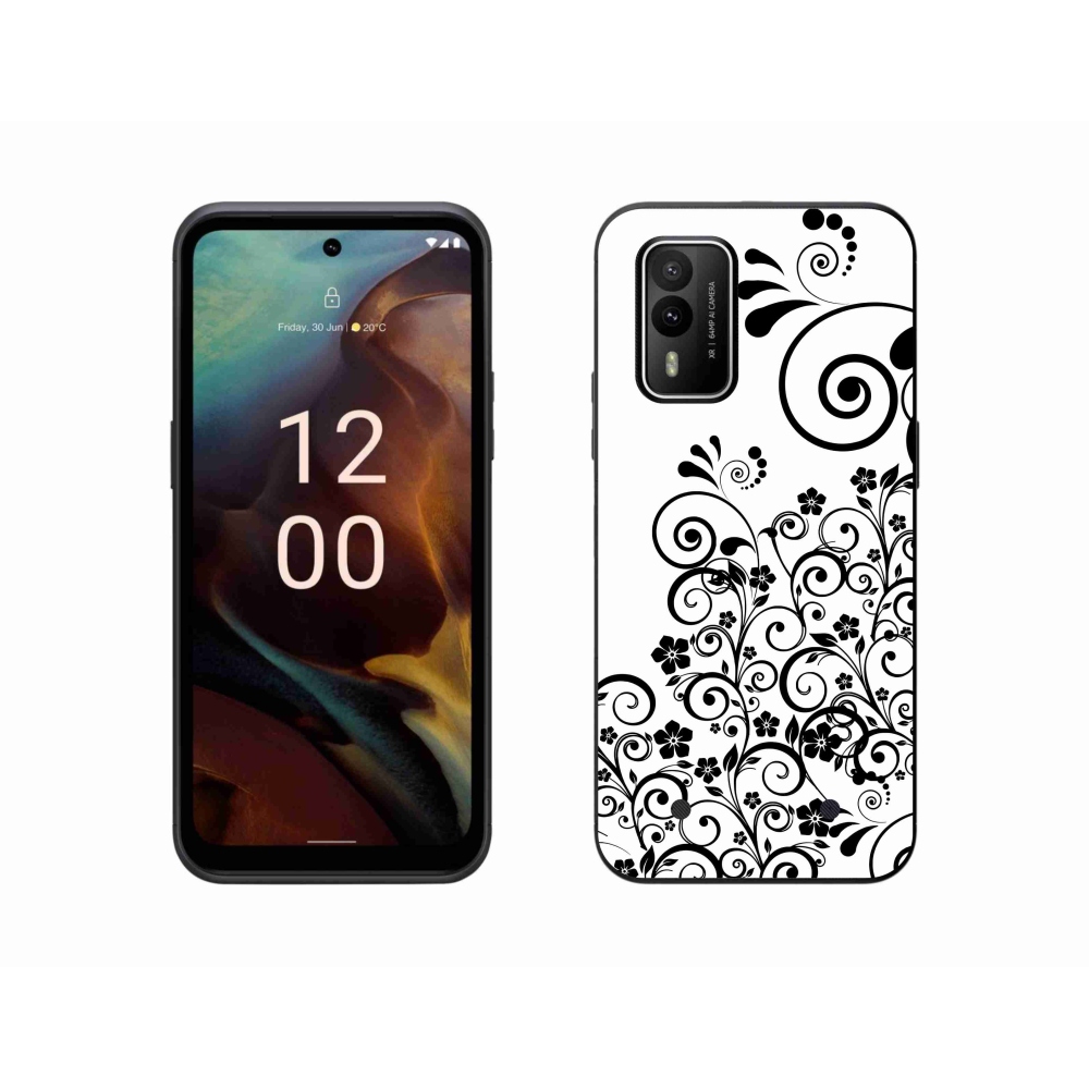 Gelový kryt mmCase na Nokia XR21 - černobílé květinové vzory