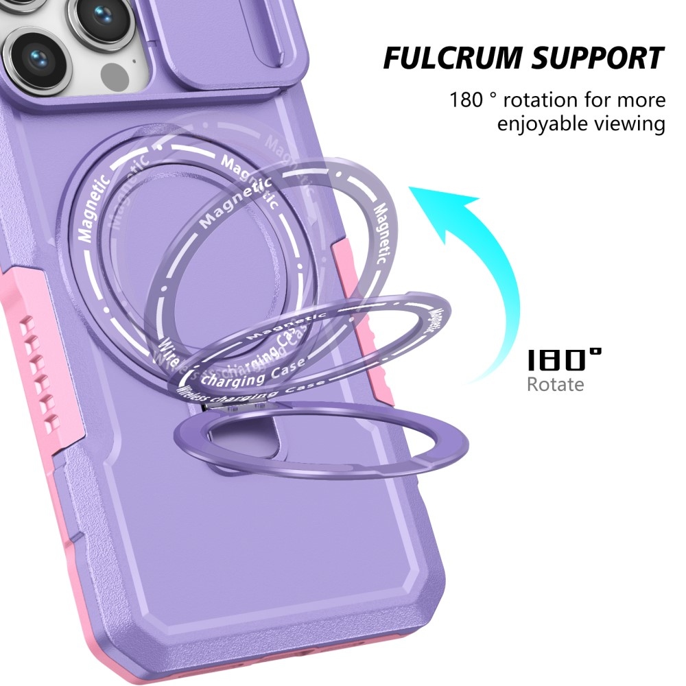 Military odolný kryt s MagSafe na iPhone 14 Pro Max - růžový/fialový