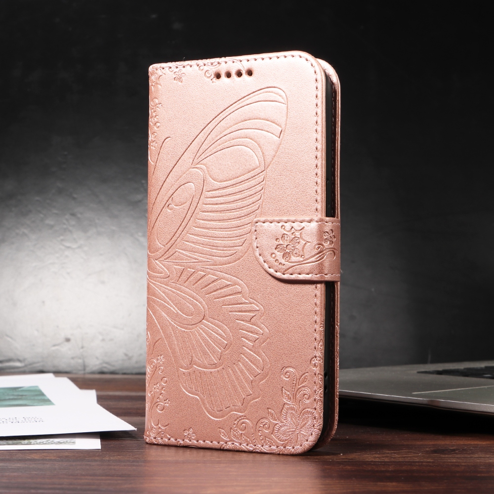 Floral Butterfly knížkové pouzdro na iPhone 17 - růžovozlaté