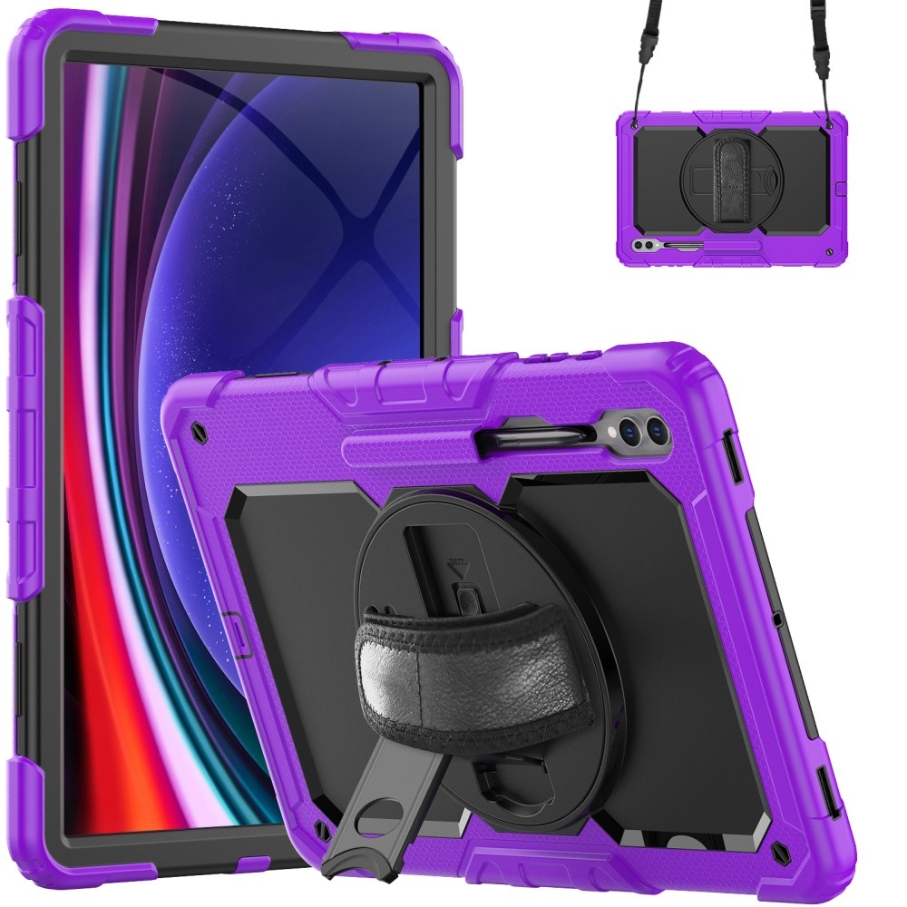 Kick odolný kryt s úchopem na ruku na Samsung Galaxy Tab S9 Ultra/Tab S10 Ultra - fialový