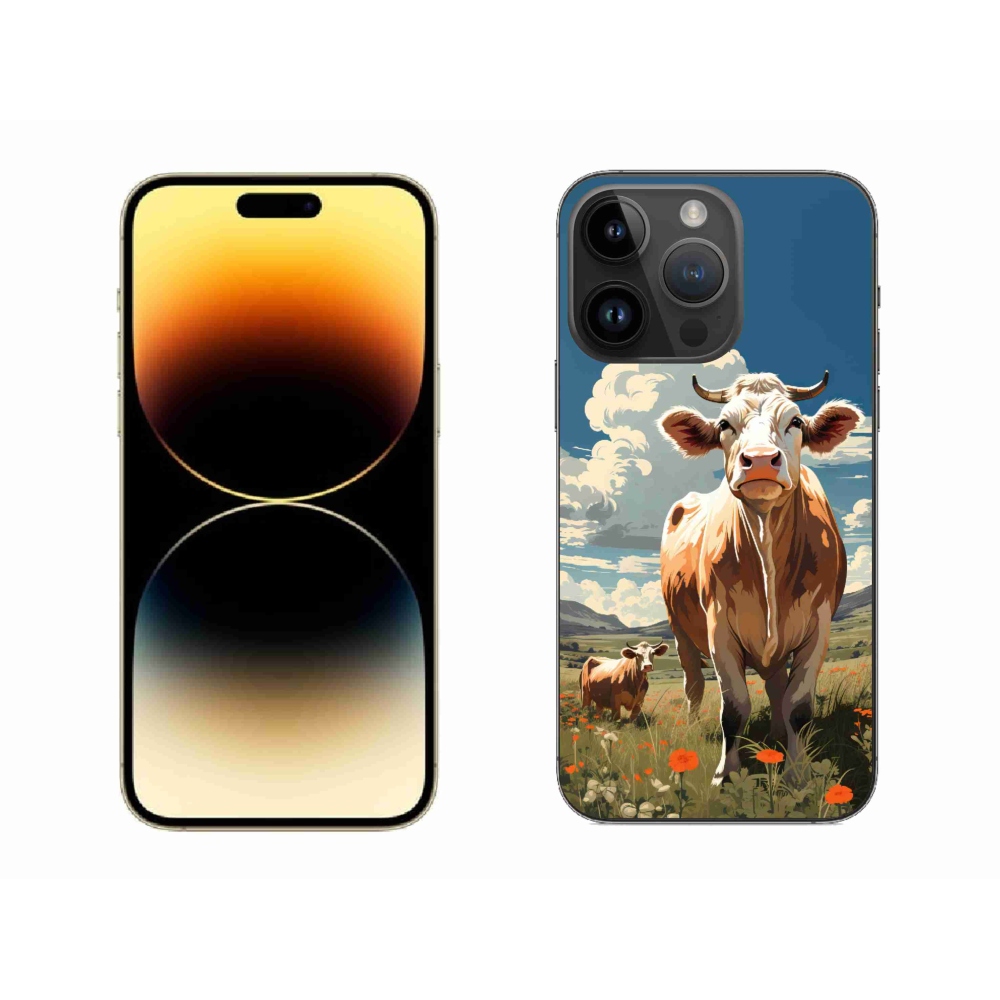 Gelový kryt mmCase na iPhone 14 Pro Max - krávy na louce