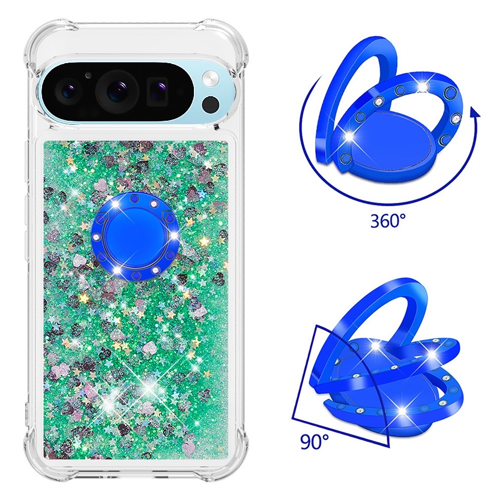 Glitt přesýpací gelový obal s kroužkem na prst na Google Pixel 10 - zelený/srdíčka