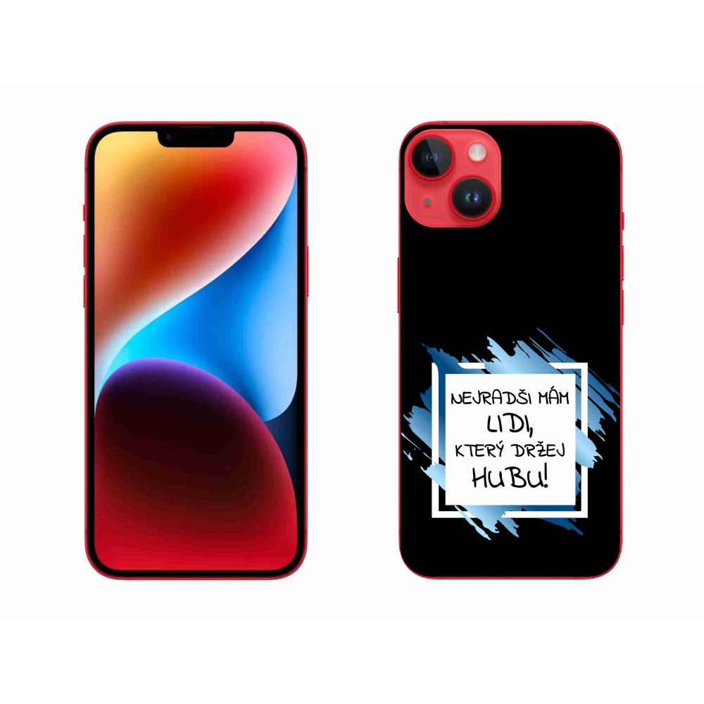 Gelový kryt mmCase na iPhone 14 Plus - vtipný text 7 bíločerné pozadí
