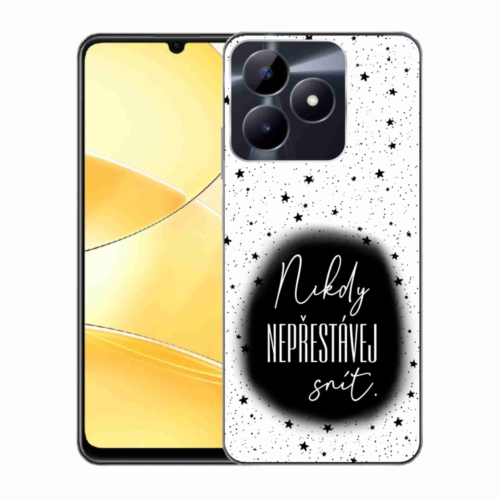Gelový kryt mmCase na Realme C51/C53 - citát 1 černobílé pozadí