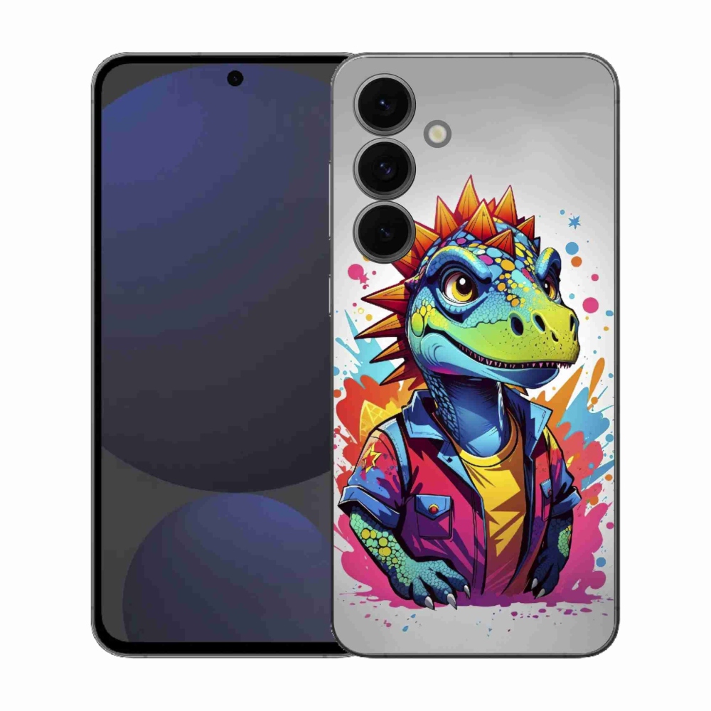 Gelový kryt mmCase na Samsung Galaxy S25 FE - barevný dinosaurus