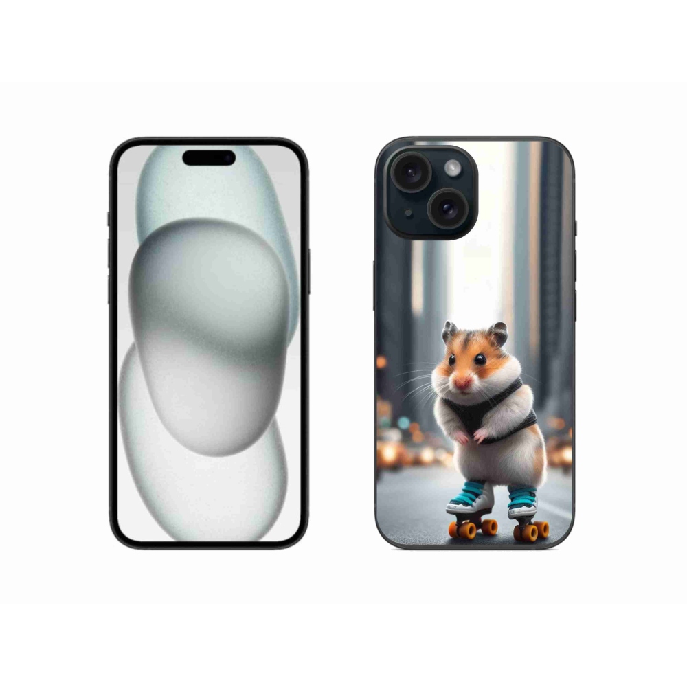 Gelový kryt mmCase na iPhone 15 - křeček na bruslích